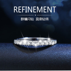 PT950鉑金美國時尚莫桑石戒指簡約半圈碎鑽排戒結婚正品D色鑽戒女