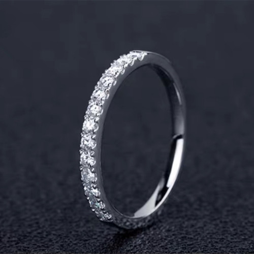 PT950鉑金美國時尚莫桑石戒指簡約半圈碎鑽排戒結婚正品D色鑽戒女