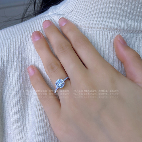 18K鉑金時尚莫桑石經典圍鑽鑽戒女戒指真金倣真鑽石鑲鑽輕奢婚戒