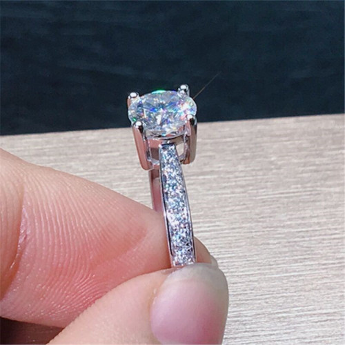 18K白金玫瑰金莫桑石單排鑽石戒指 1克拉經典四爪婚戒女鑽戒倣真
