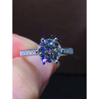 18K白金莫桑石戒指1克拉皇冠六爪女款結婚訂婚鑽戒仿真鑽石戒時尚