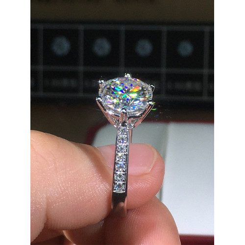 18K白金莫桑石戒指1克拉皇冠六爪女款結婚訂婚鑽戒倣真鑽石戒時尚