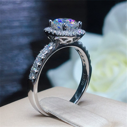 18K白金莫桑石戒指女1克拉方圍莫桑鑽結婚訂婚枕型鑽石鑽戒時尚男