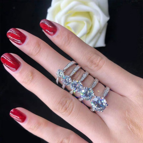 白金時尚莫桑石經典六爪鑽戒女一克拉戒指真金倣真鑲鑽婚戒婚嫁潮