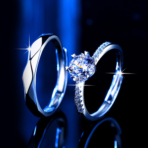 香港莫桑石鑽戒1克拉PT950鉑金情侶對戒男女一對白金訂婚結婚戒指