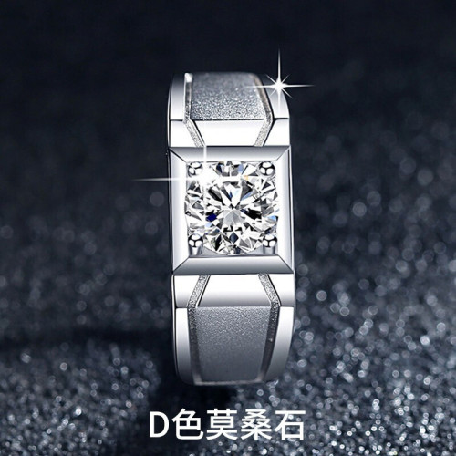 莫桑石鑽戒指男情侶簡約一克拉D色結婚PT950情侶對戒男女一對時尚