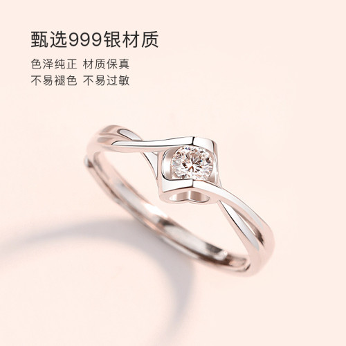 999足銀莫桑戒指女生食指單身尾戒活口鑽石戒子禮物送女友老生日