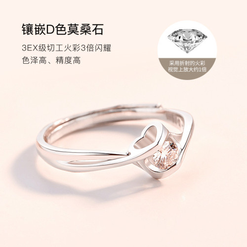999足銀莫桑戒指女生食指單身尾戒活口鑽石戒子禮物送女友老生日