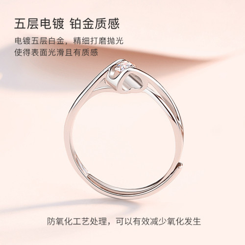 999足銀莫桑戒指女生食指單身尾戒活口鑽石戒子禮物送女友老生日