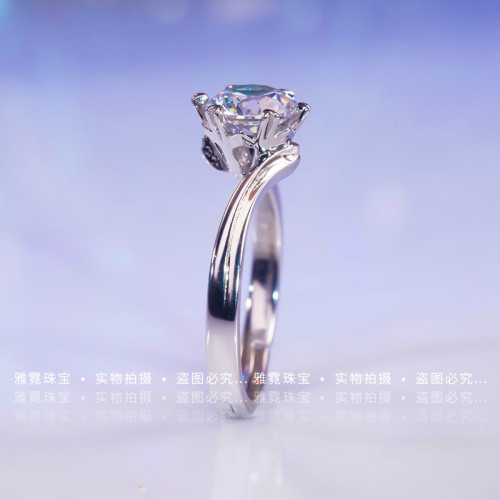 過筆莫桑石鑽石戒指鉑金30分1克拉六爪扭臂18K白金求結婚鑽戒女潮