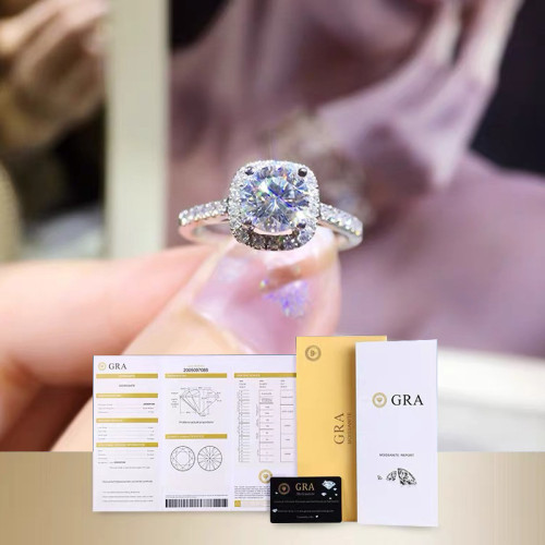 清倉時尚D色莫桑石戒指女銀18k白金經典款方包圍鑲鑽石方鑽戒女潮