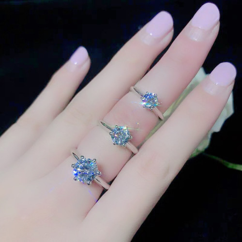 正品鑲嵌莫桑石鑽d色倣真單鑽六爪戒指18K白金pt950鉑金求婚鑽戒