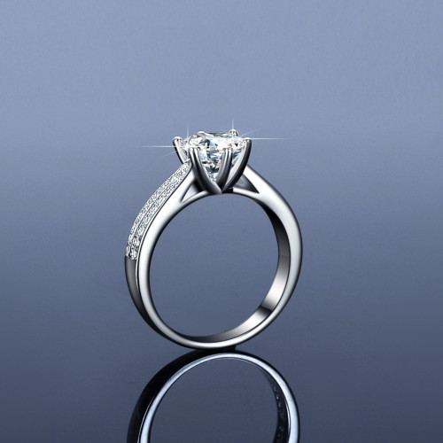 D色莫桑石星光戒指女s925銀1克拉PT950鑽戒求婚結婚禮物美國時尚
