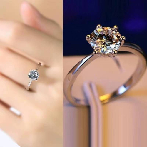配國鋻証書1克拉倣真莫桑石925戒指女鑽戒情侶結婚求婚生日禮物潮
