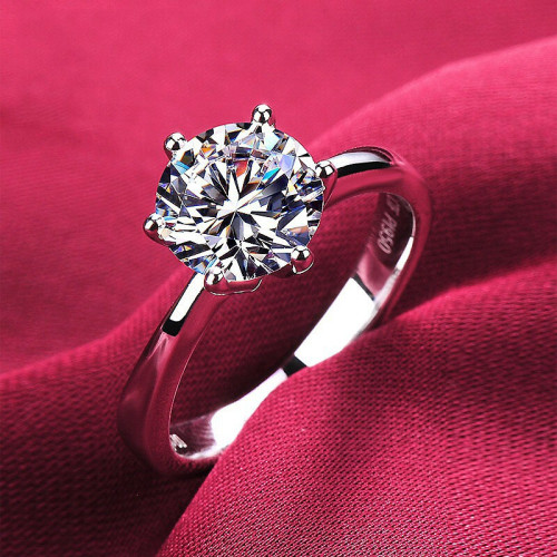 鑽戒女真鑽1克拉白金戒指六爪結婚求婚戒莫桑鑽主鑽30分對戒時尚