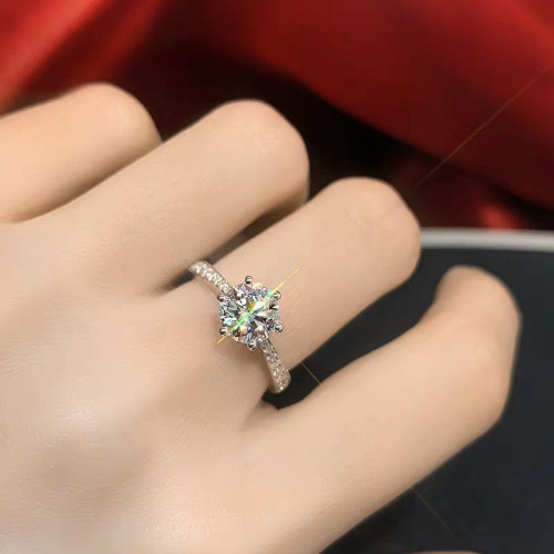 經典六爪單排鑽戒18k白金莫桑鑽戒指莫桑石女戒指婚戒倣真鑽真金