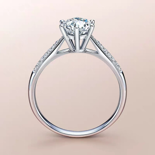 經典六爪單排鑽戒18k白金莫桑鑽戒指莫桑石女戒指婚戒倣真鑽真金
