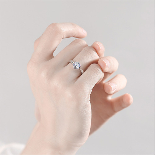 D色莫桑石鑽戒情侶1克拉50分戒指鑽戒女銀求婚表白結婚閉口開周年