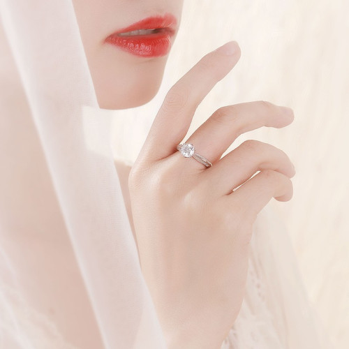 【配送証書】 D色莫桑鑽求婚銀戒指女款時尚經典鑲鑽情侶開口對戒