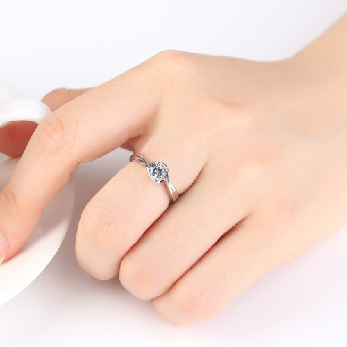莫桑石鑽戒情侶求婚訂婚結婚活口925銀食指戒指女開口可調節飾品