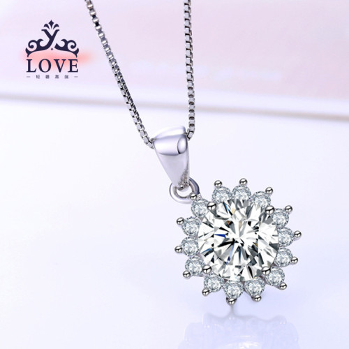 太陽花莫桑鑽項鏈鑲鑽石莫桑石雪花吊墜純銀白金女款媽媽禮物送禮