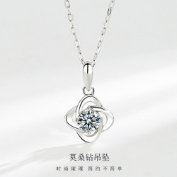 純銀白金網紅四葉草莫桑鑽項鏈女款輕奢氣質鎖骨鏈風車莫桑石吊墜