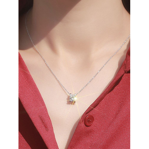 牛頭莫桑鑽項鏈女款一克拉白金莫桑石吊墜純銀鎖骨鏈輕奢小衆送禮