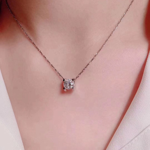 莫桑石吊墜小方鑽牛頭莫桑鑽項鏈純銀白金時尚鎖骨鏈女款簡約禮物