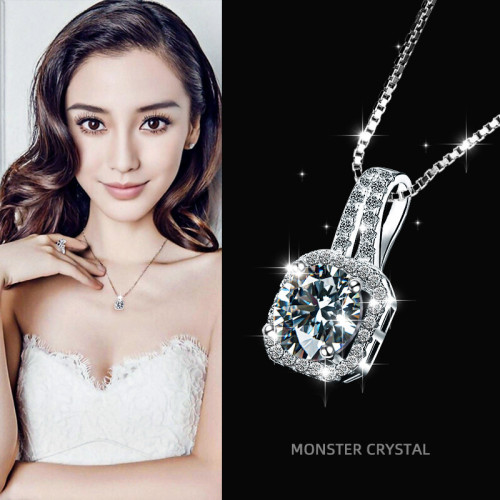 莫桑鑽項鏈純銀女2022年新款方包莫桑石吊墜超閃鎖骨鏈小衆感禮物