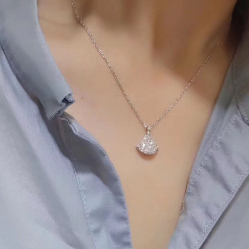 PT950鉑金進口莫桑石小扇子莫桑鑽項鏈大裙子鎖骨鏈女單吊墜送禮