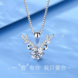 莫桑鑽項鏈一鹿有你2022年新款女鎖骨鏈設計感小衆純銀莫桑石吊墜