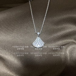 小扇子扇形滿鑽鑲鑽莫桑鑽項鏈女網紅小裙子莫桑石吊墜鎖骨鏈送禮