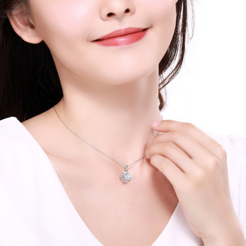 1克拉莫桑鑽項鏈莫桑石滿鑽四葉草項鏈白金吊墜女純銀鎖骨鏈禮物