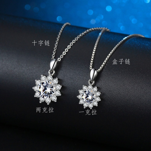 【新品特賣】莫桑石太陽花項鏈女款純銀莫桑鑽吊墜時尚輕奢送女友