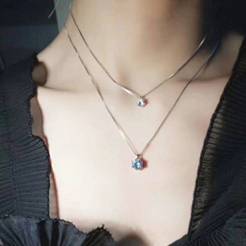 PT950白金莫桑石吊墜莫桑鑽項鏈女款1克拉六爪鎖骨鏈結婚送禮女友