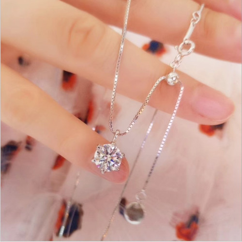 PT950白金莫桑石吊墜莫桑鑽項鏈女款1克拉六爪鎖骨鏈結婚送禮女友