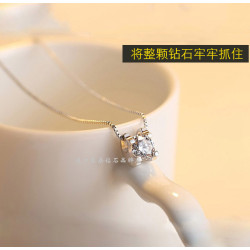 純銀鉑金單鑽莫桑鑽項鏈女款牛頭鎖骨鏈莫桑石吊墜簡約節日送禮物