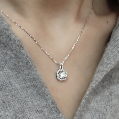 莫桑鑽項鏈女莫桑石吊墜1克拉純銀白金吊墜鎖骨鏈輕奢簡約送女友
