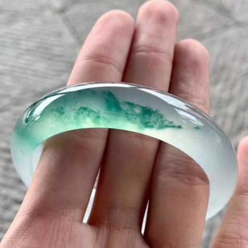 天然緬甸翡翠手鐲冰種飄花少女款貴妃鐲玉鐲圓鐲玻璃種翡翠玉手鐲
