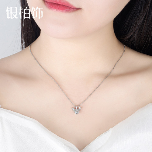 莫桑石鑽項鏈女999純銀鎖骨鏈方形吊墜1克拉小鑽一鹿路有你送女友