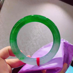 緬甸老坑天然翡翠手鐲女款圓條冰種手鐲正圈陽綠飄花玉手鐲子時尚