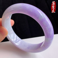 緬甸翡翠玉手鐲冰糯種紫羅蘭飄紫淡紫淺飄白正圈貴妃鐲女翡翠手鐲