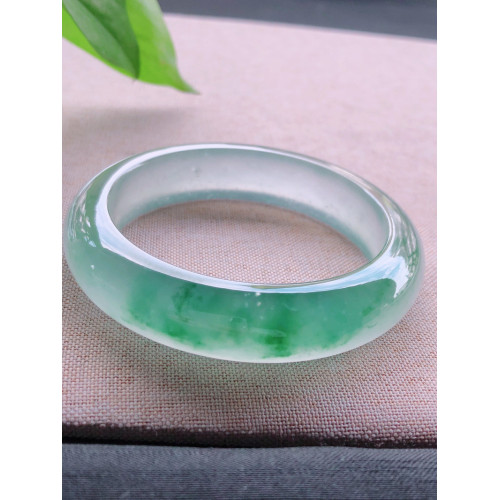 緬甸老坑a貨冰種天然翡翠手鐲女款寬版陽綠飄花晴水底玉手鐲子女