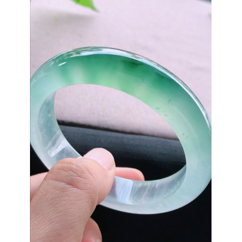 緬甸老坑a貨冰種天然翡翠手鐲女款寬版陽綠飄花晴水底玉手鐲子女