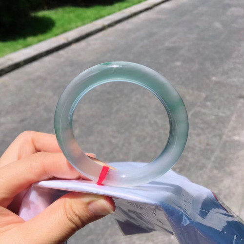 冰種飄花翡翠手鐲玉鐲玉手鐲子貴妃鐲圓條玻璃種天然女款少女時尚