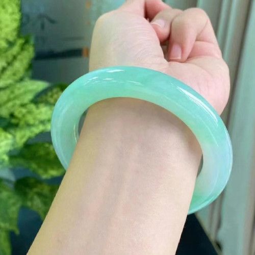 正品天然翡翠手鐲女款冰糯種正陽綠緬甸玉鐲子正圈鐲飄花玉手鐲子