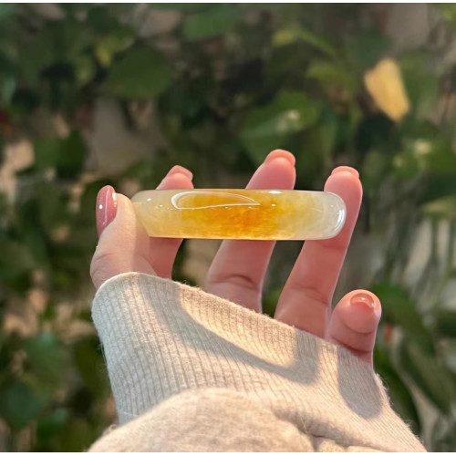 天然緬甸老坑翡翠手鐲黃手鐲玉石冰種平安鐲圓條貴妃鐲雞油黃送禮