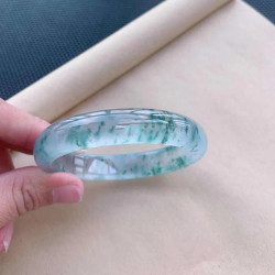 緬甸翡翠冰種絮狀飄花手鐲緬甸a貨蘭花山水飄花復古翡翠鐲子玉鐲