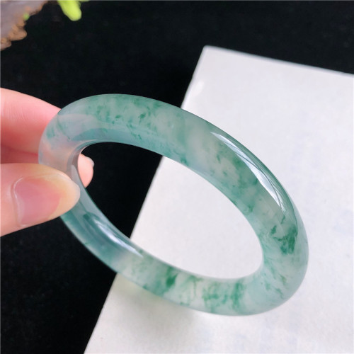 天然緬甸翡翠手鐲少女款冰玻種飄花圓條翡翠玉手鐲女款送閨蜜時尚