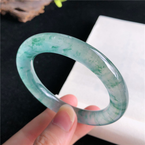 天然緬甸翡翠手鐲少女款冰玻種飄花圓條翡翠玉手鐲女款送閨蜜時尚